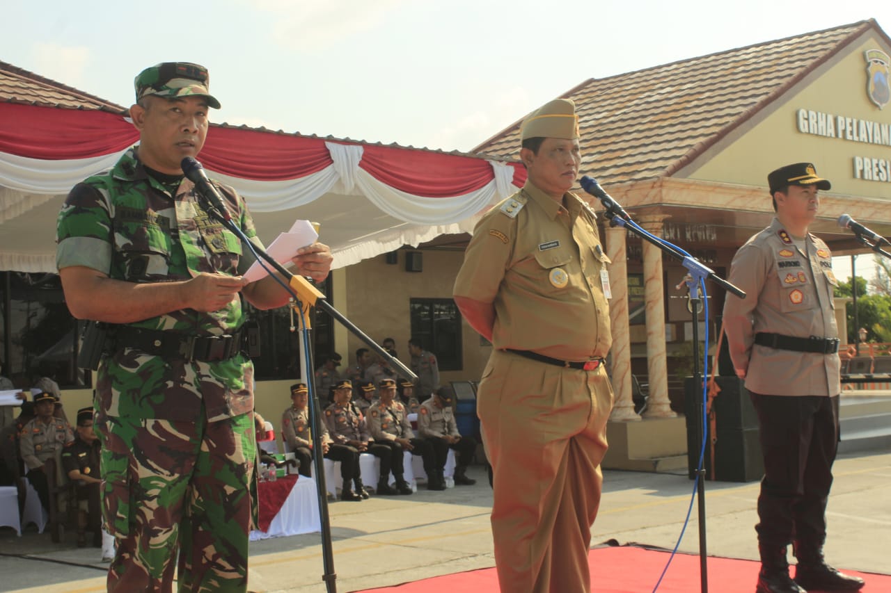 Jelang Pemilu, Dandim Klaten Hadiri Latihan Sistem Pengamanan Kota (Sispam Kota) Di Polres Klaten