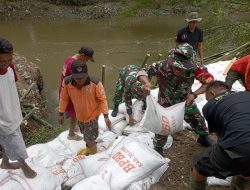 Perbaiki Tanggul Dan Pembersihan Rumpun Bambu, Koramil 20/Cawas Lakukan Gotong Royong