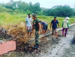 Asrikan Desa, Babinsa Koramil Polanharjo Bersama Warga Bersihkan Jalan Desa Kapungan