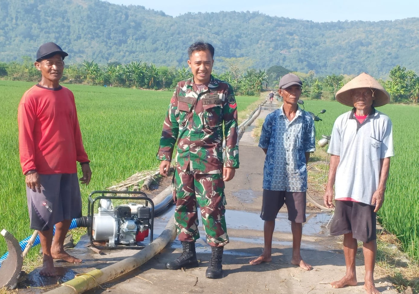 Babinsa Koramil Cawas, Dampingi Petani Pompanisasi Di Desa Karangasem