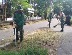 Peringati Hari Bumi Bersama Siswa TK Dan SD, Koramil Dan Polsek Wonosari Bersihkan Jalan Desa Bentangan Klaten