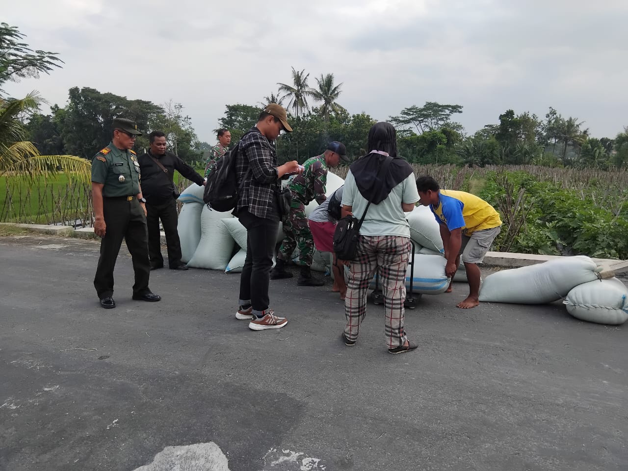 Babinsa Koramil 11/Karangnongko Bantu Sergap Gabah Warga Desa Banyuaeng Klaten