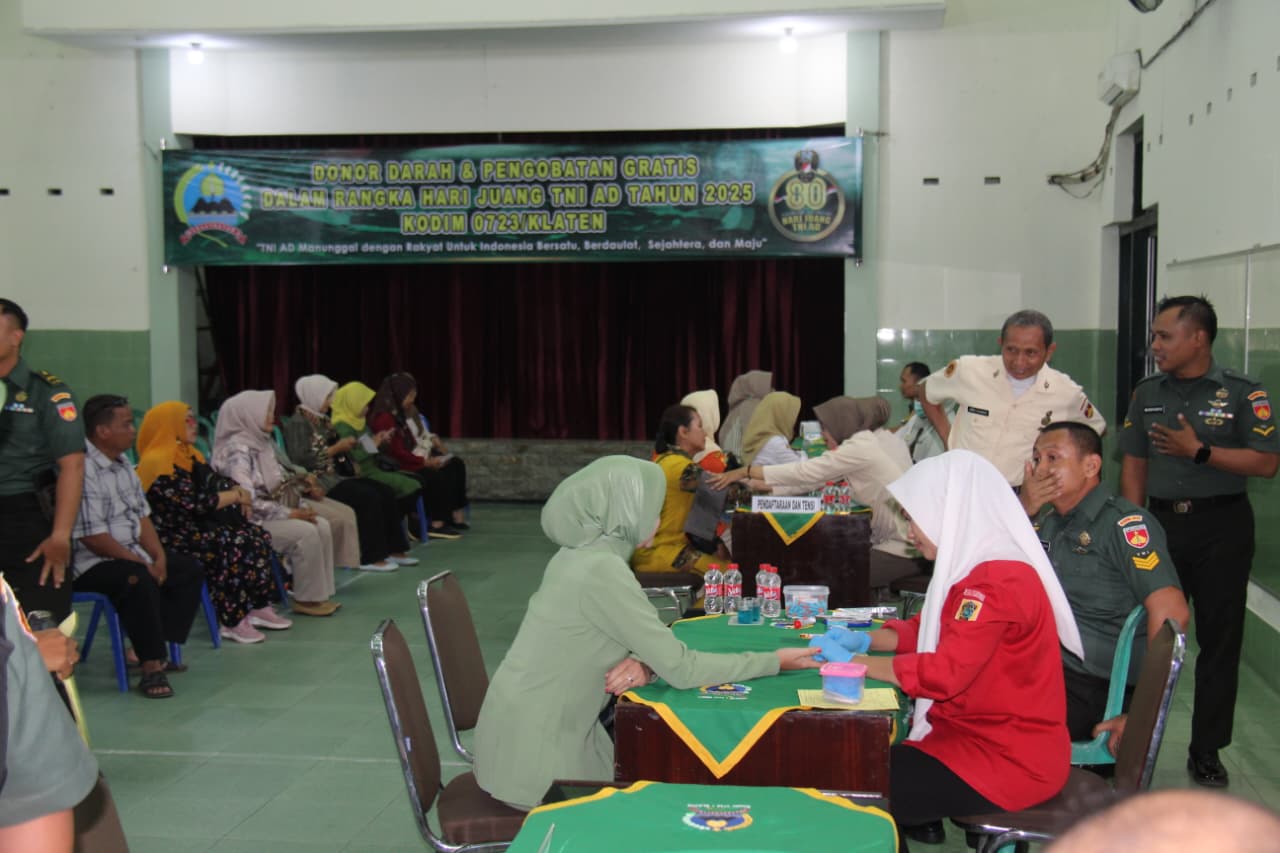 Peringati Hari Juang TNI AD Tahun 2025, Kodim 0723/Klaten Gelar Donor Darah Dan Pengobatan Gratis