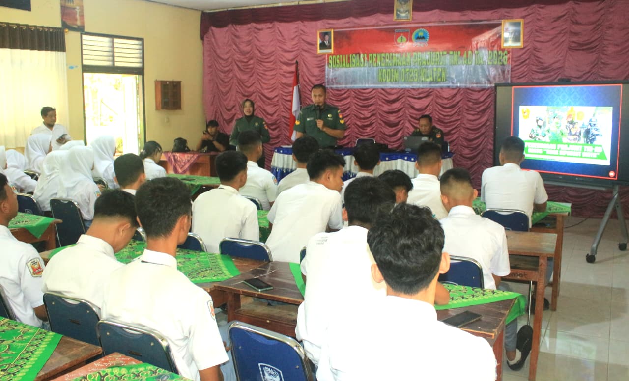 Kodim 0723/Klaten Sosialisasikan Penerimaan Bintara Dan Tamtama PK TNI AD TA 2026 Di SMA Negeri 1 Karangnongko