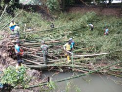 Rumpun Bambu Roboh, Koramil Trucuk Klaten Bersama Warga Bersihkan Sungai Kuning Di Dukuh Karakan