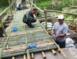 Babinsa Sanggrahan Bersama Warga Gotong Royong Bangun Jembatan Sementara, Wujud Kemanunggalan TNI Dan Rakyat