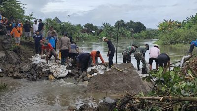 Penanganan Darurat Tanggul Jebol Sungai Dengkeng, Aparat dan Warga Bersinergi Melalui Karya Bakti