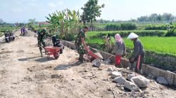 Pembangunan Talud Di Dukuh Gondangan, Babinsa Koramil 11/Karangnongko Laksanakan Karya Bakti Bersama Warga