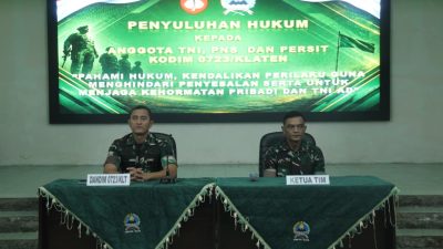 Kodim 0723/Klaten Perkuat Kesadaran Hukum Prajurit, PNS Dan Persit Melalui Penyuluhan Hukum