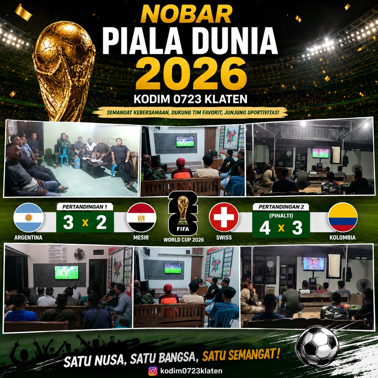 Kodim 0723/Klaten Gelar Nobar Piala Dunia Sepak Bola Gembira Bersama Masyarakat